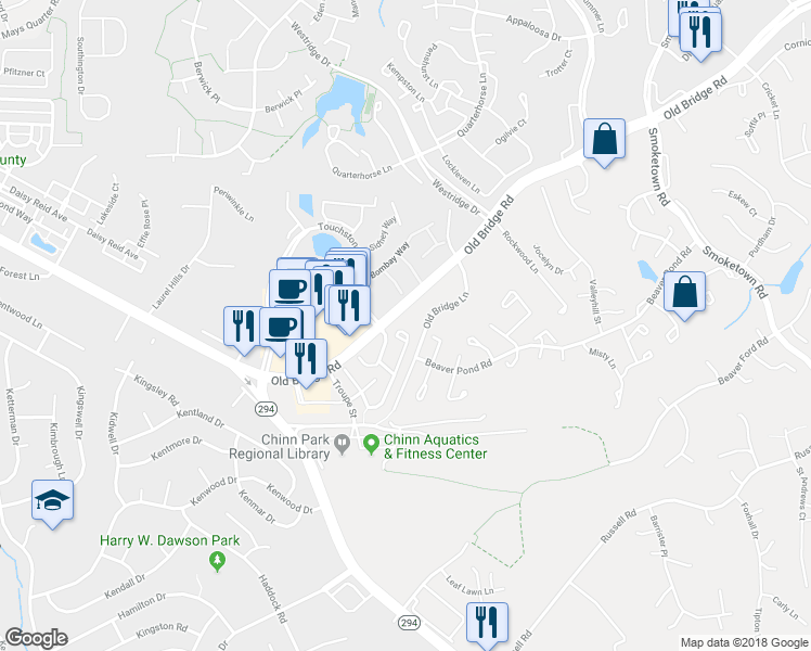 map of restaurants, bars, coffee shops, grocery stores, and more near 3979 Cressida Place in Woodbridge