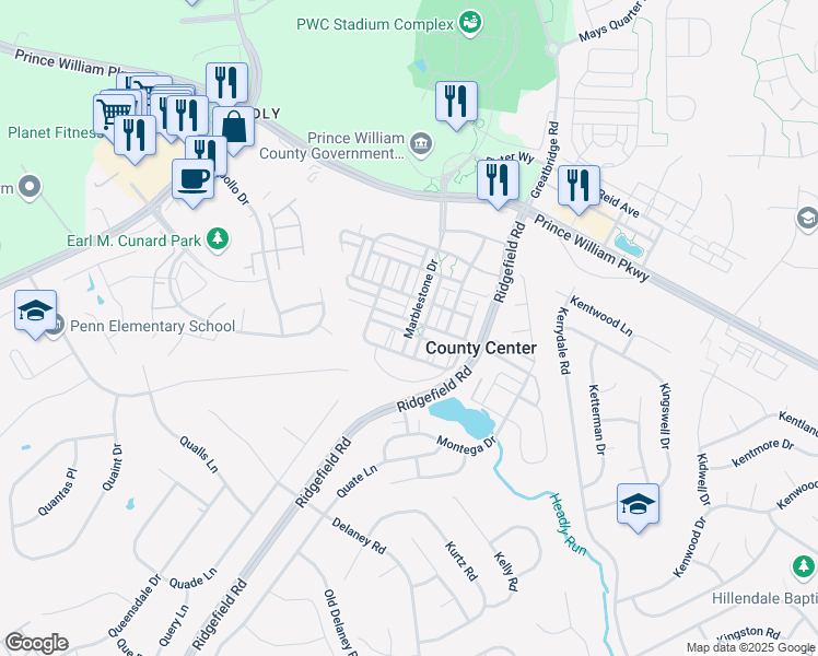 map of restaurants, bars, coffee shops, grocery stores, and more near 5085 Anchorstone Drive in Woodbridge