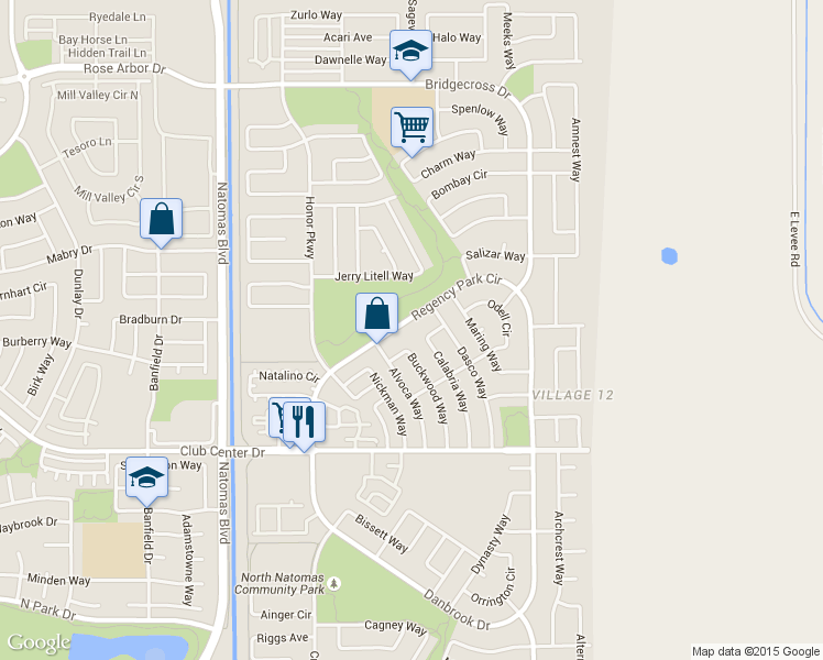 map of restaurants, bars, coffee shops, grocery stores, and more near 5461 Calabria Way in Sacramento