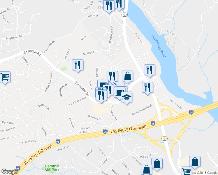 map of restaurants, bars, coffee shops, grocery stores, and more near 12789 Lotte Drive in Woodbridge
