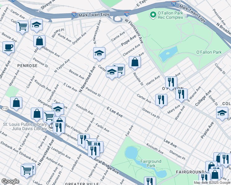 map of restaurants, bars, coffee shops, grocery stores, and more near 4236 Athlone Avenue in St. Louis
