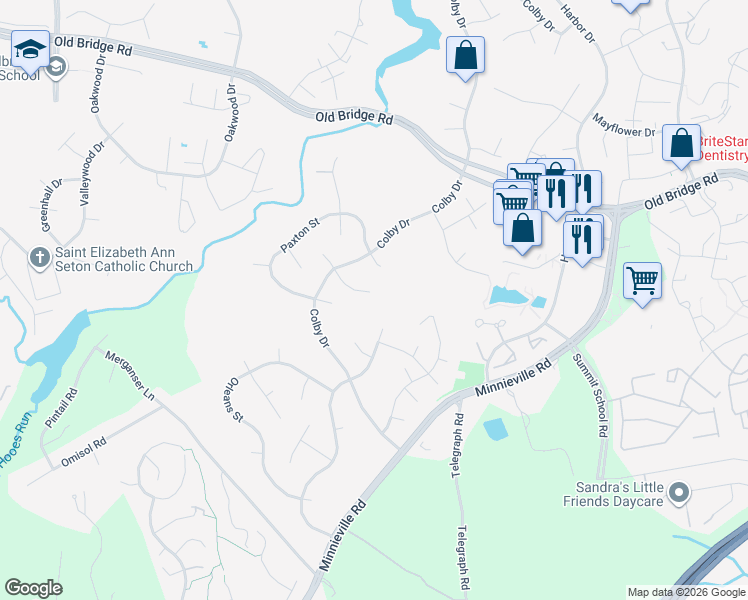 map of restaurants, bars, coffee shops, grocery stores, and more near 2487 Linwood Ln in Woodbridge