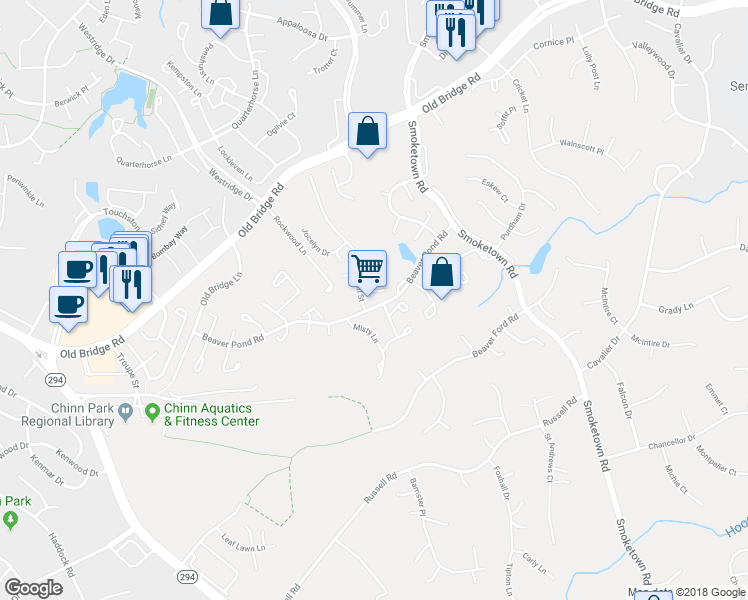 map of restaurants, bars, coffee shops, grocery stores, and more near 3607 Jody Court in Woodbridge