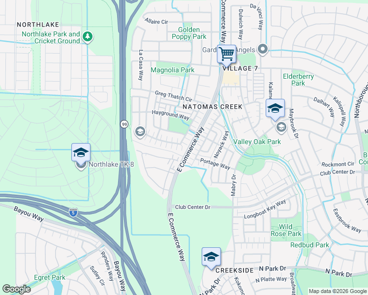 map of restaurants, bars, coffee shops, grocery stores, and more near 5 Stony Hill Place in Sacramento