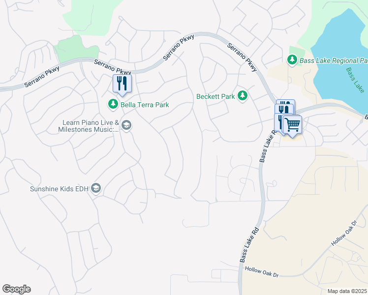 map of restaurants, bars, coffee shops, grocery stores, and more near 7043 Hearst Drive in El Dorado Hills