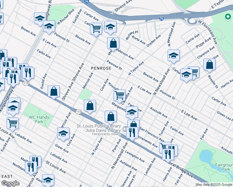 map of restaurants, bars, coffee shops, grocery stores, and more near 4019 North Taylor Avenue in St. Louis