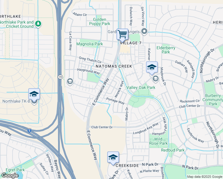 map of restaurants, bars, coffee shops, grocery stores, and more near 5300 Cliff House Way in Sacramento