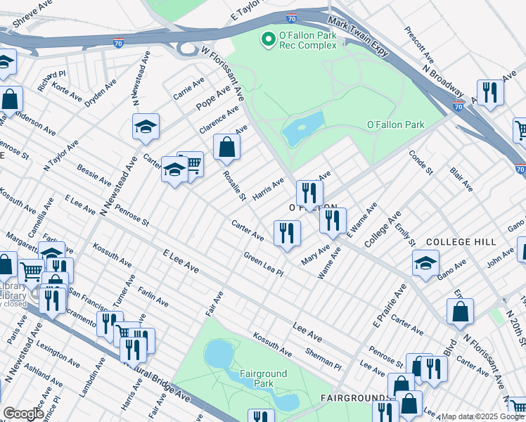 map of restaurants, bars, coffee shops, grocery stores, and more near in St. Louis