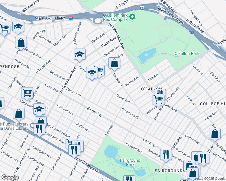 map of restaurants, bars, coffee shops, grocery stores, and more near 4145 Carter Avenue in St. Louis