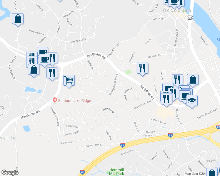map of restaurants, bars, coffee shops, grocery stores, and more near 12769 Gazebo Court in Woodbridge