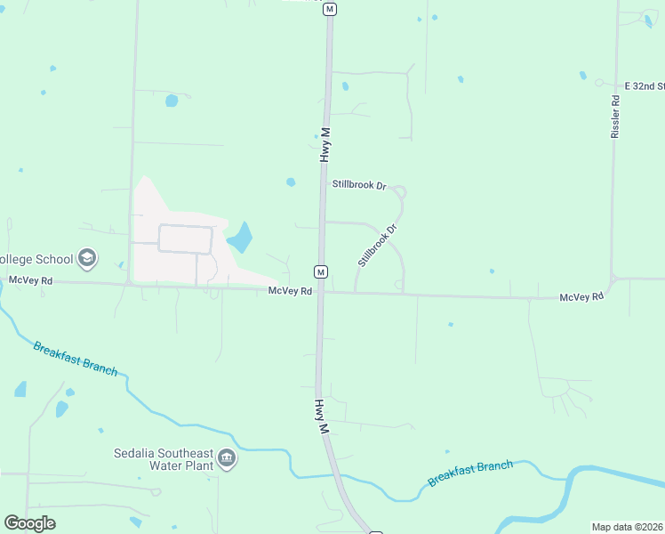 map of restaurants, bars, coffee shops, grocery stores, and more near 27524-27584 State Highway M in Sedalia