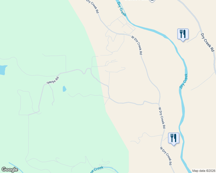map of restaurants, bars, coffee shops, grocery stores, and more near Mountain View Ranch Road in Healdsburg