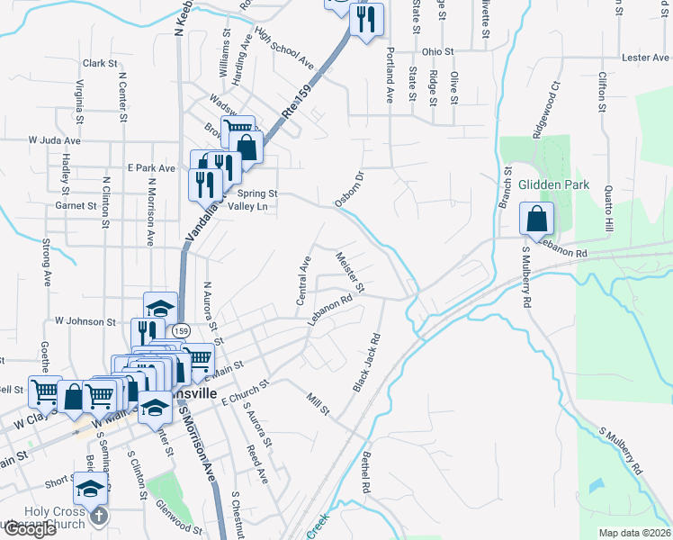 map of restaurants, bars, coffee shops, grocery stores, and more near 911 Prospect Street in Collinsville