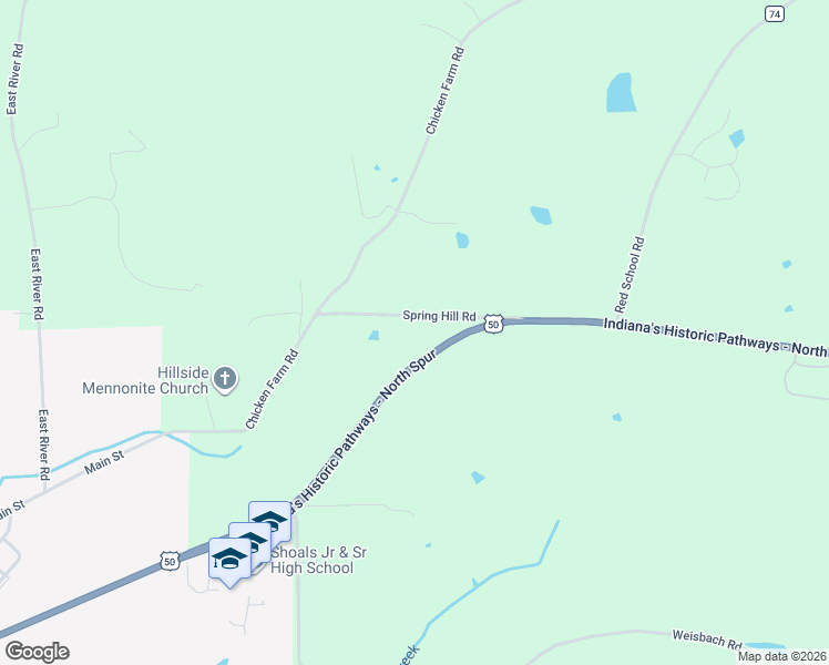 map of restaurants, bars, coffee shops, grocery stores, and more near 8224 Spring Hill Road in Shoals