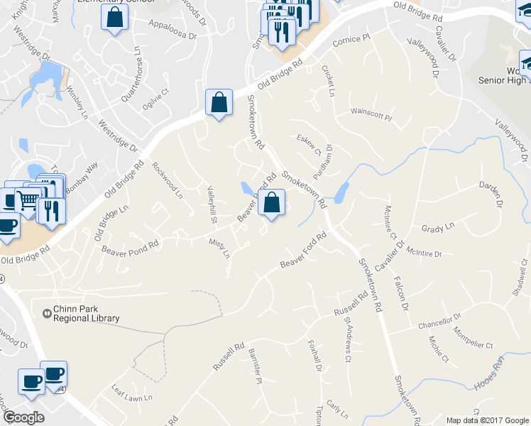 map of restaurants, bars, coffee shops, grocery stores, and more near 3648 Woodhaven Court in Woodbridge