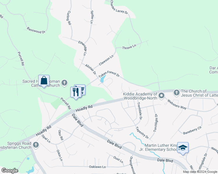 map of restaurants, bars, coffee shops, grocery stores, and more near 12829 Glen Forest Court in Manassas