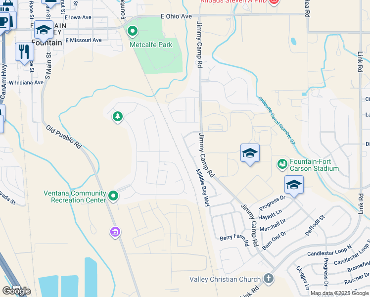 map of restaurants, bars, coffee shops, grocery stores, and more near 7435 Middle Bay Way in Fountain