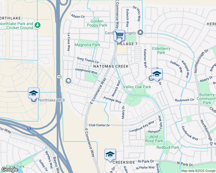 map of restaurants, bars, coffee shops, grocery stores, and more near 5300 Cliff House Way in Sacramento