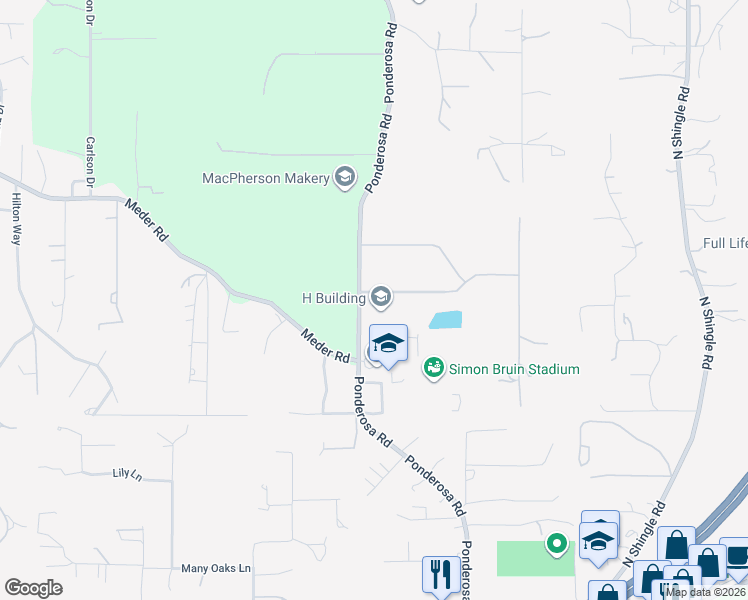 map of restaurants, bars, coffee shops, grocery stores, and more near 3661 Ponderosa Road in Shingle Springs