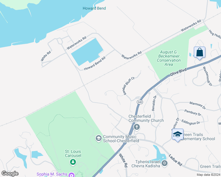 map of restaurants, bars, coffee shops, grocery stores, and more near 14622 Kendall Ridge Drive in Chesterfield