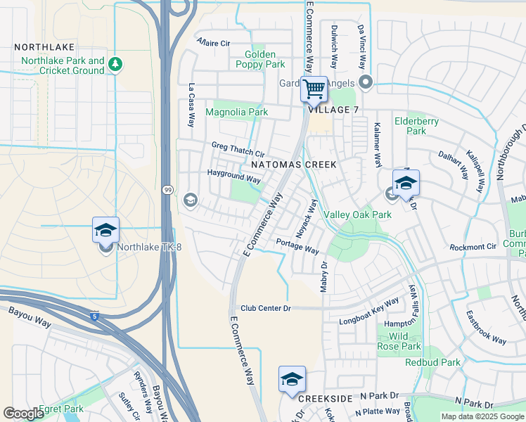 map of restaurants, bars, coffee shops, grocery stores, and more near 18 Beachcomber Place in Sacramento