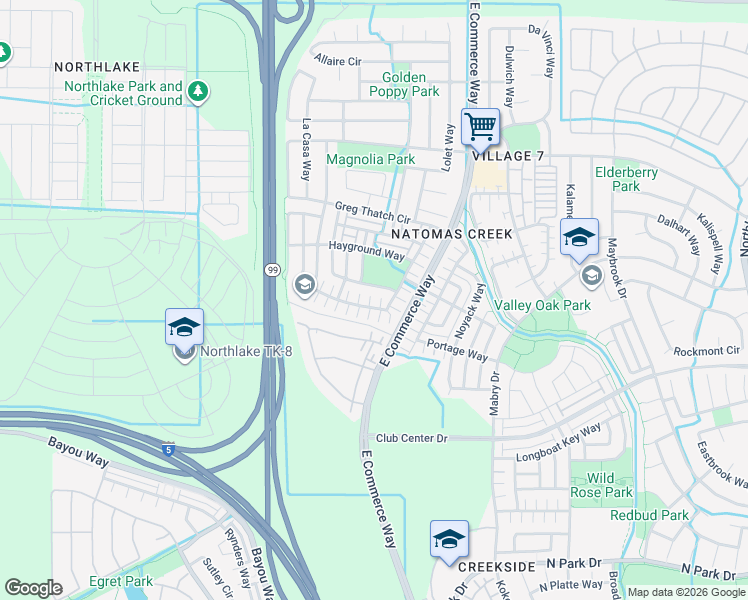 map of restaurants, bars, coffee shops, grocery stores, and more near 16 Sandy Hook Place in Sacramento