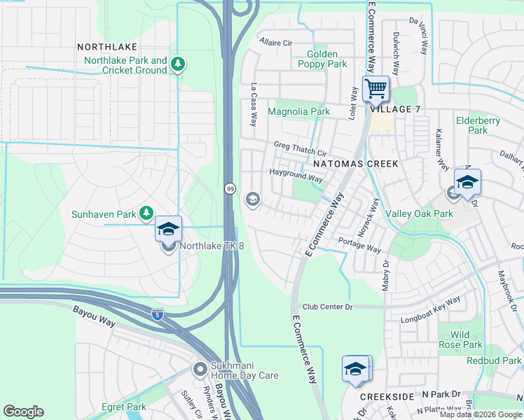 map of restaurants, bars, coffee shops, grocery stores, and more near 18 Suffolk Hills Place in Sacramento