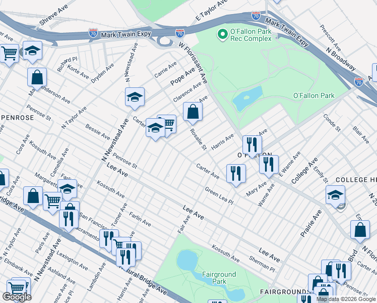 map of restaurants, bars, coffee shops, grocery stores, and more near 4145 Carter Avenue in St. Louis