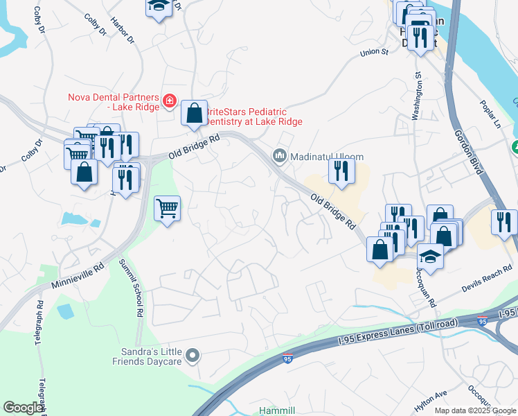 map of restaurants, bars, coffee shops, grocery stores, and more near 12757 Gazebo Court in Woodbridge
