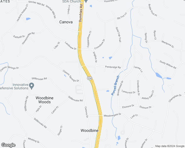 map of restaurants, bars, coffee shops, grocery stores, and more near 7871 English Street in Manassas