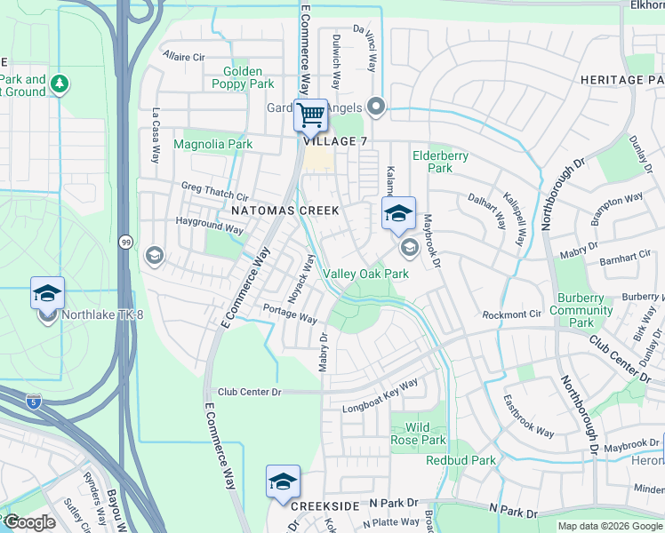 map of restaurants, bars, coffee shops, grocery stores, and more near 310 Uccello Way in Sacramento