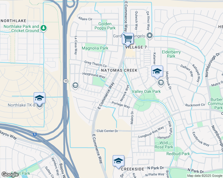 map of restaurants, bars, coffee shops, grocery stores, and more near 18 Beluga Place in Sacramento