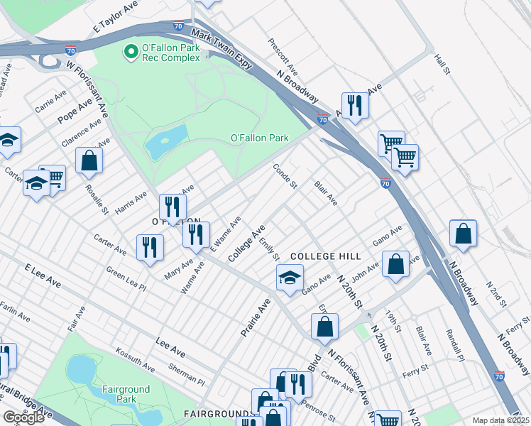 map of restaurants, bars, coffee shops, grocery stores, and more near 1948 East Warne Avenue in St. Louis