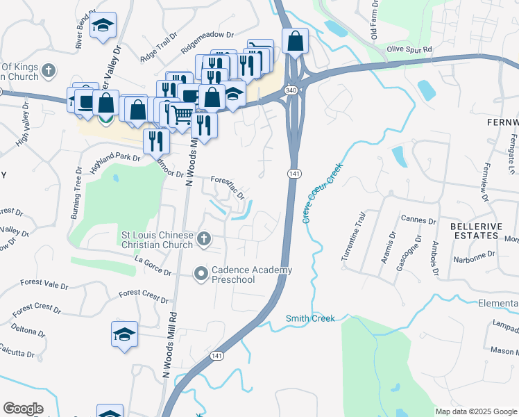 map of restaurants, bars, coffee shops, grocery stores, and more near 952 Pavillion Drive in St. Louis