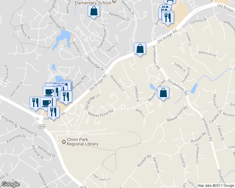 map of restaurants, bars, coffee shops, grocery stores, and more near 3931 Sunny Brook Court in Woodbridge