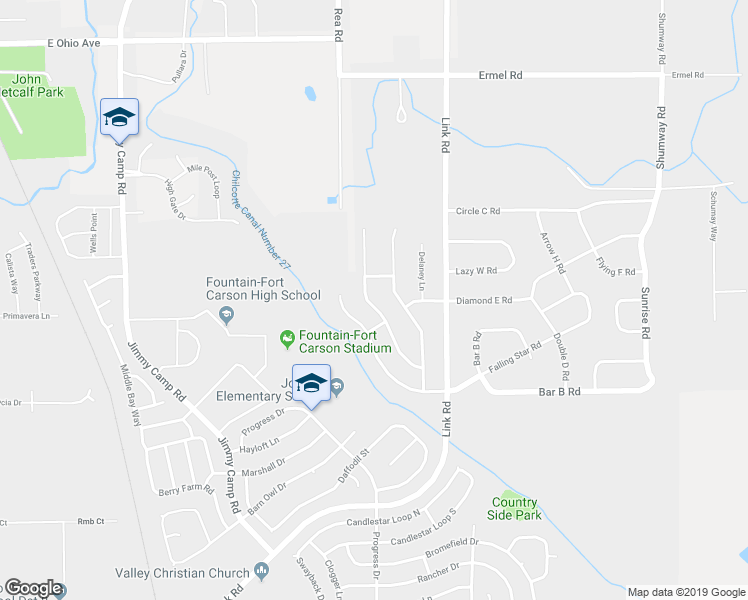 map of restaurants, bars, coffee shops, grocery stores, and more near 10737 Darneal Drive in Fountain