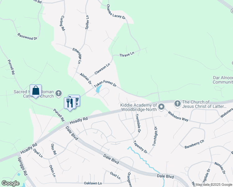 map of restaurants, bars, coffee shops, grocery stores, and more near 6093 Omega Lane in Manassas