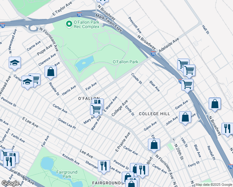 map of restaurants, bars, coffee shops, grocery stores, and more near 2003 East Alice Avenue in St. Louis