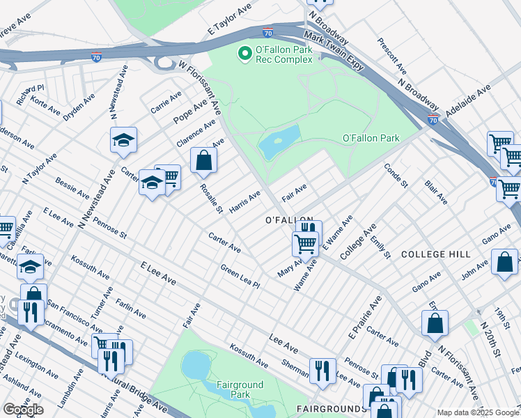 map of restaurants, bars, coffee shops, grocery stores, and more near in St. Louis