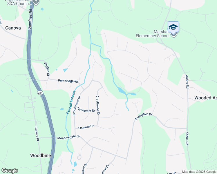 map of restaurants, bars, coffee shops, grocery stores, and more near 7868 Leroux Lane in Manassas