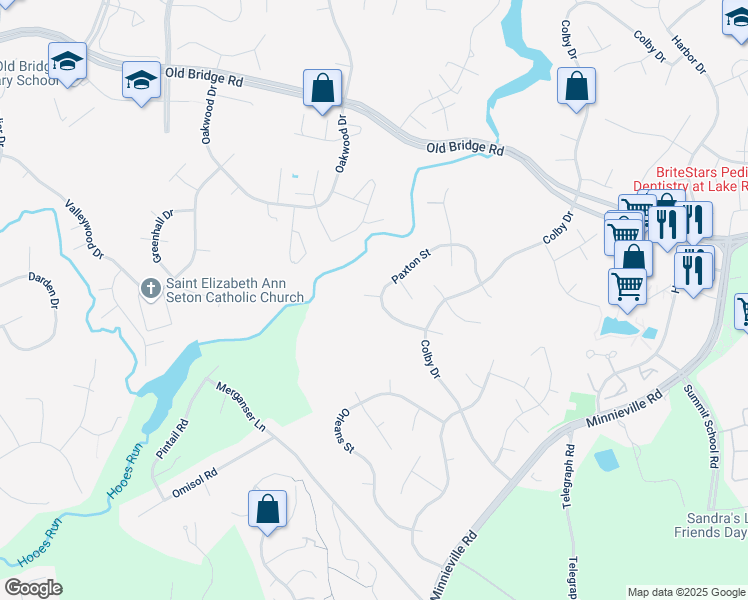 map of restaurants, bars, coffee shops, grocery stores, and more near 2546 Paxton Street in Woodbridge