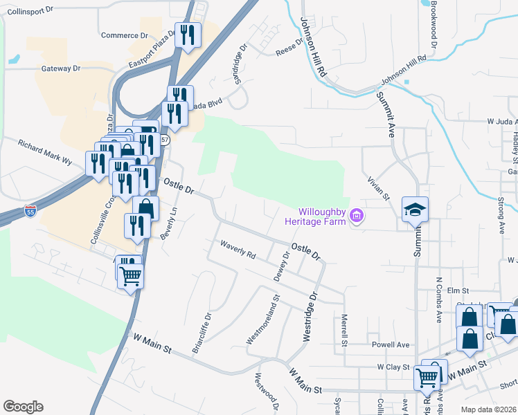 map of restaurants, bars, coffee shops, grocery stores, and more near 23 Susan Court in Collinsville