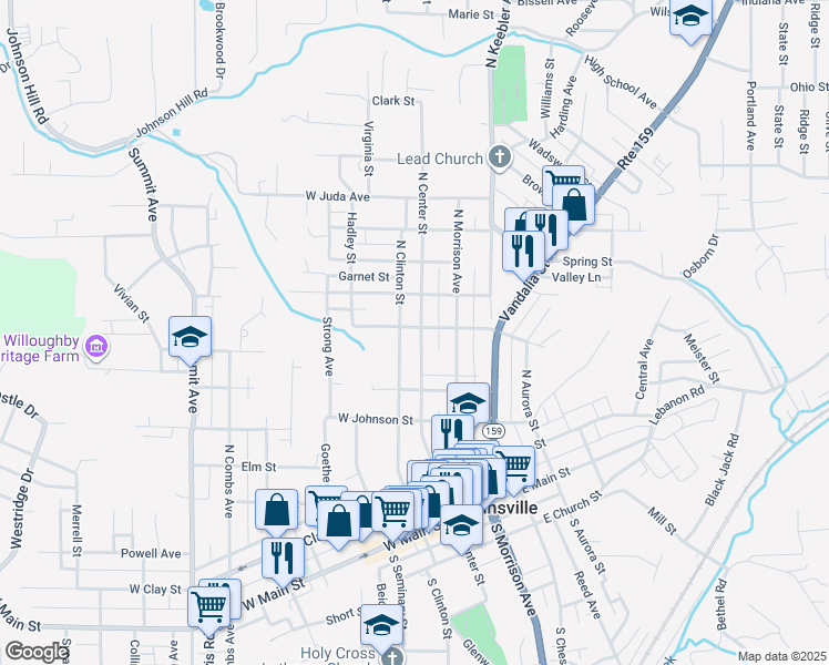map of restaurants, bars, coffee shops, grocery stores, and more near 445 North Center Street in Collinsville