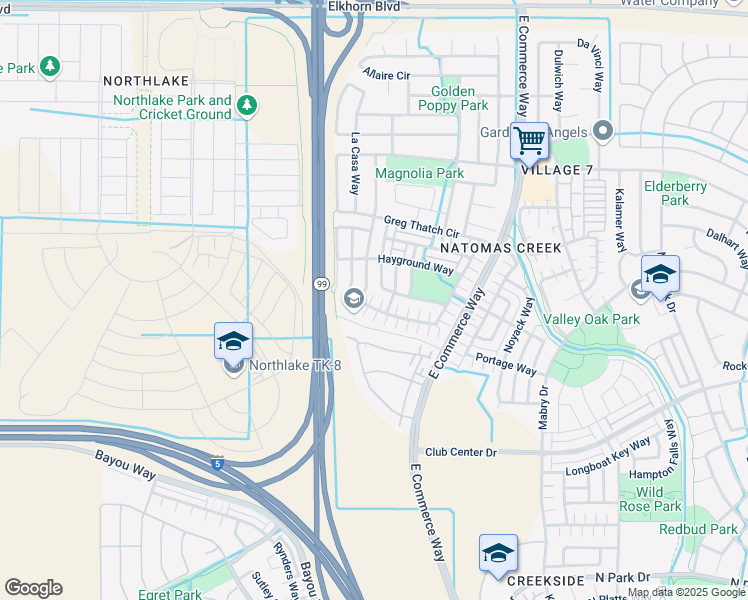 map of restaurants, bars, coffee shops, grocery stores, and more near 10 Amagansett Place in Sacramento