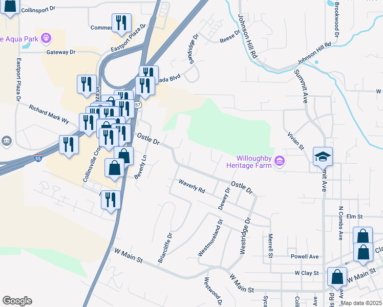 map of restaurants, bars, coffee shops, grocery stores, and more near 203 Westview Street in Collinsville