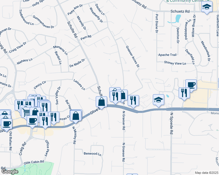 map of restaurants, bars, coffee shops, grocery stores, and more near 4 Country Squire Lane in St. Louis