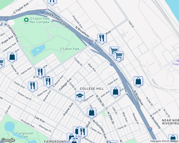 map of restaurants, bars, coffee shops, grocery stores, and more near 5212 Conde Street in St. Louis
