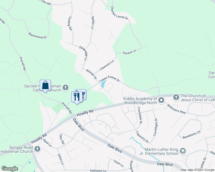 map of restaurants, bars, coffee shops, grocery stores, and more near 6210 Glen Wood Loop in Manassas