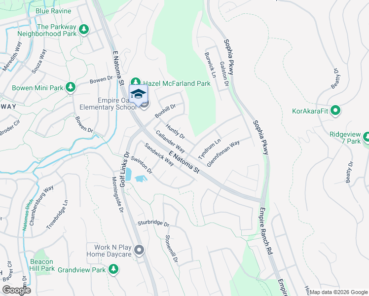 map of restaurants, bars, coffee shops, grocery stores, and more near 1049 Huntly Drive in Folsom