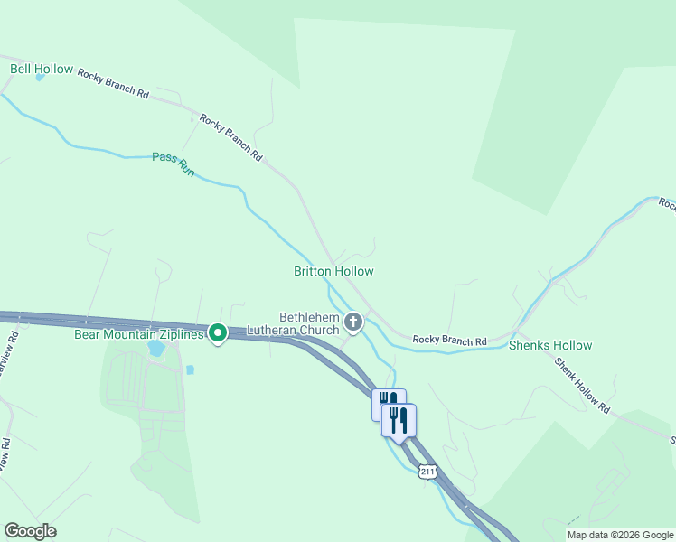 map of restaurants, bars, coffee shops, grocery stores, and more near 807 Rocky Branch Rd in Luray